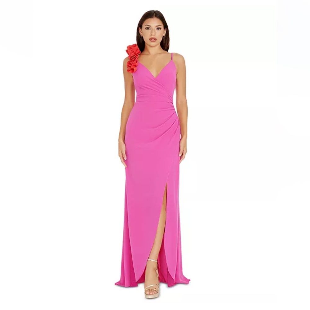 Dress the population long dress. New with tags. Pink with red accent.